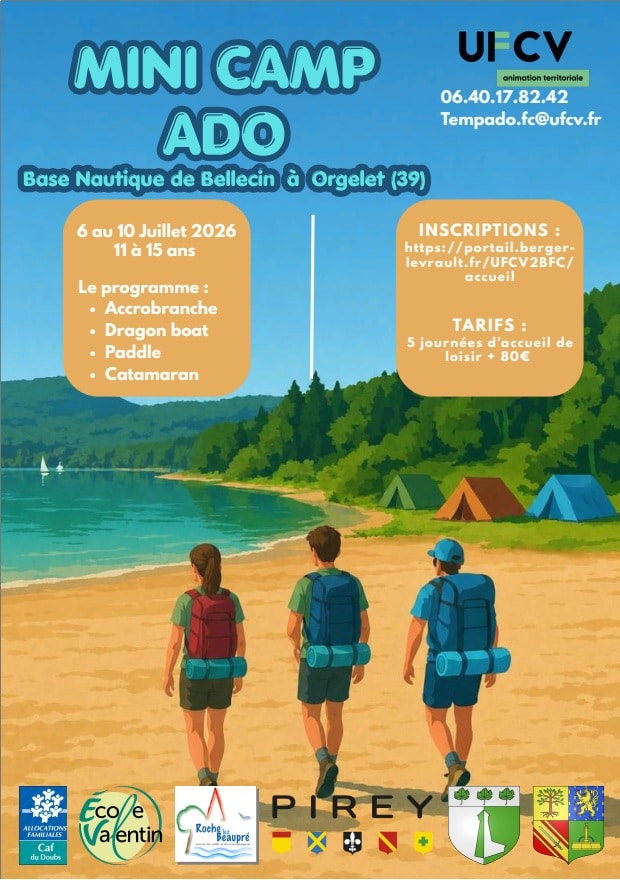 Programme Temp’Ado été 2026 de l’UFCV pour les jeunes de 11 à 15 ans avec mini-camp, sorties nautiques et activités en juillet et aoû
