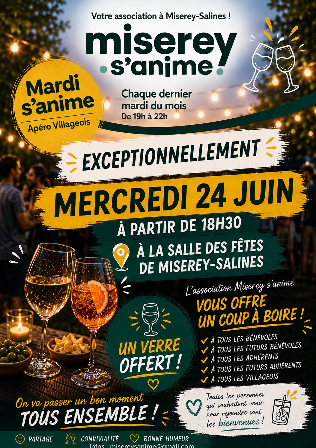 Affiche du dernier Mardi s’anime organisé par l’association Miserey s’anime le mercredi 24 juin 2026 à la salle des fêtes de Miserey-Salines.