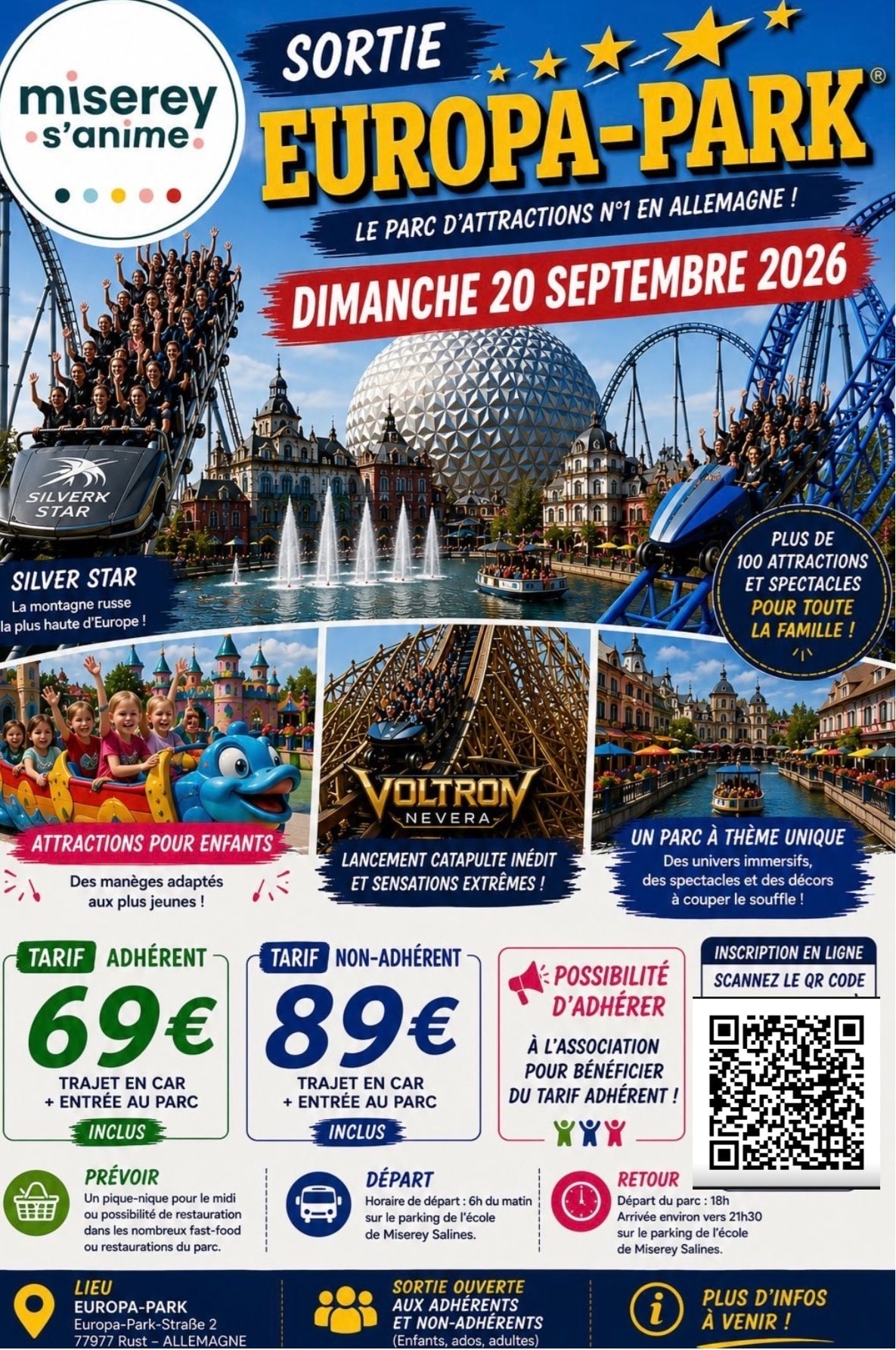 Affiche de la sortie à Europa-Park organisée par l’association Miserey s’anime le dimanche 20 septembre 2026.